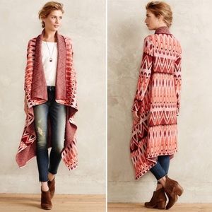 Anthropologie Sleeping On Snow Red Wool Long Open Front Waterfall Cardigan XS